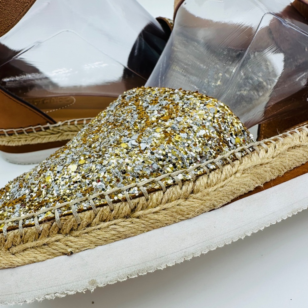 See by Chloe Glyn Gold Glitter Espadrille Wedge Sandal Size EU 37 - Picture 11 of 16